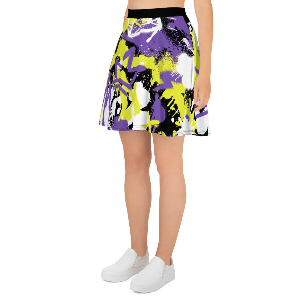 NonBinary Pride Graffiti Skater Skirt - Black