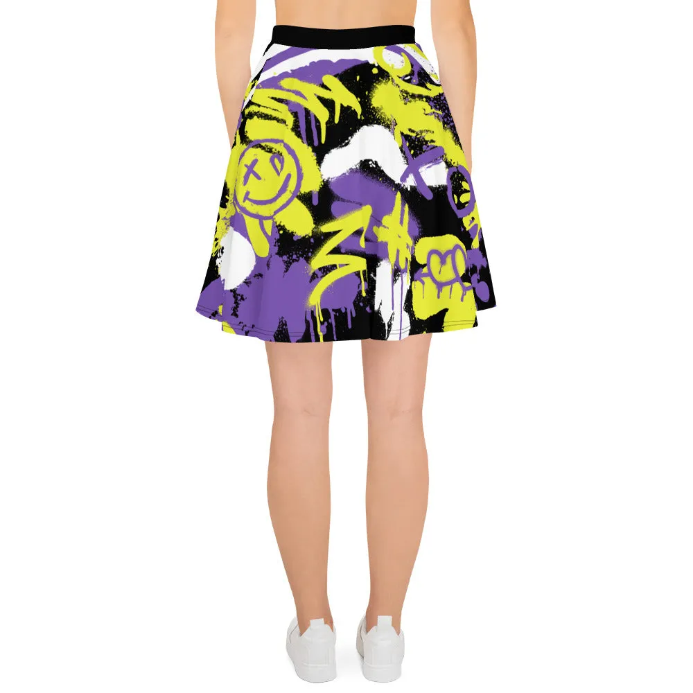 NonBinary Pride Graffiti Skater Skirt - Black