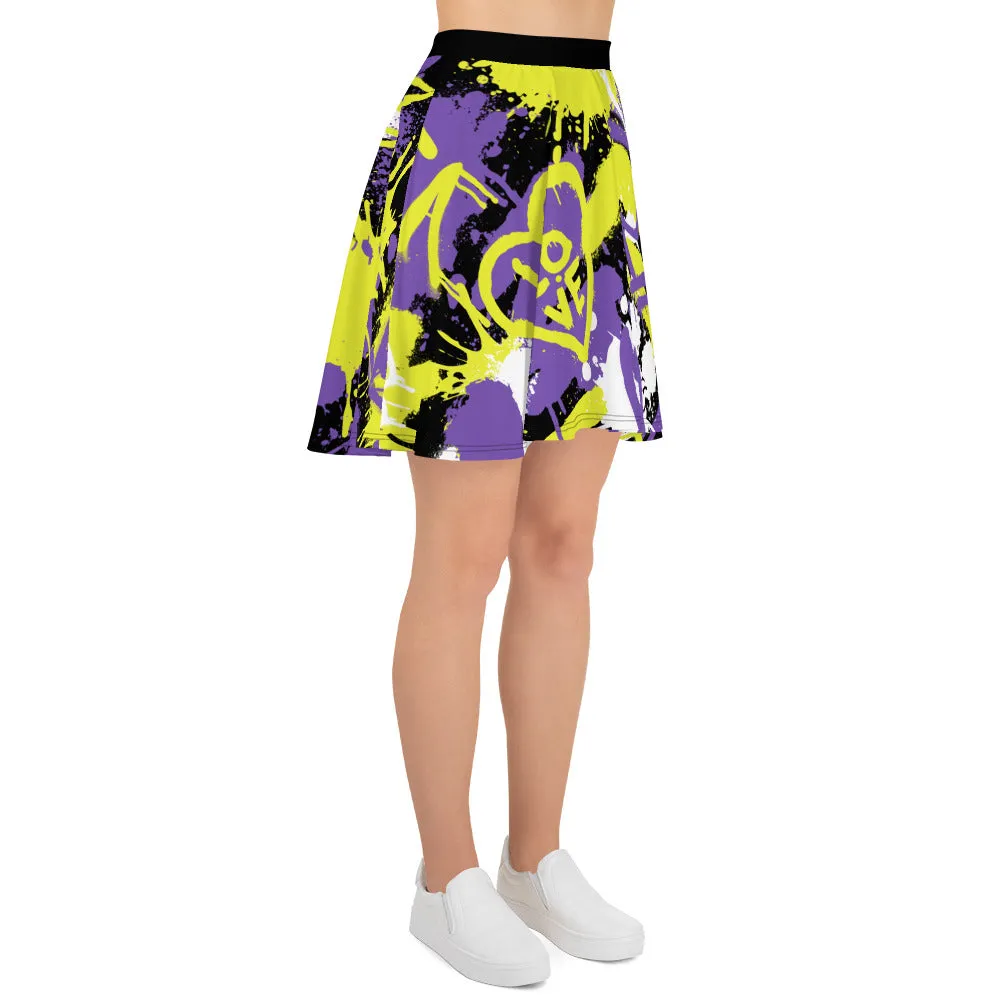 NonBinary Pride Graffiti Skater Skirt - Black