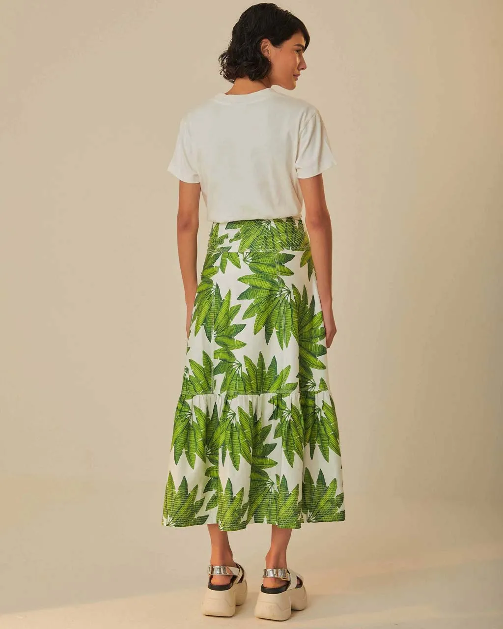 Off-White Palm Fan Organic Cotton Maxi Skirt