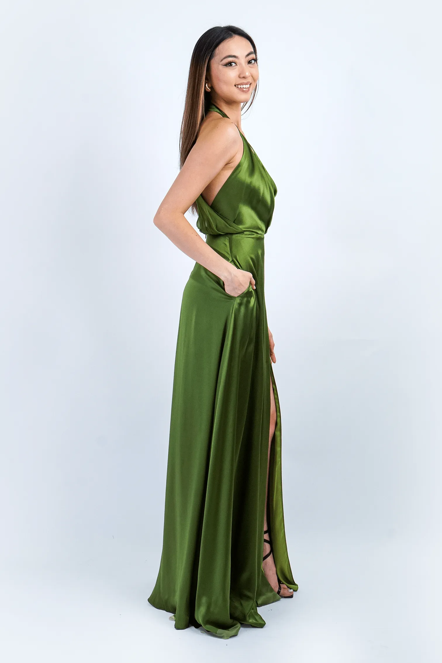 Olive Green Silk Kylie Gown