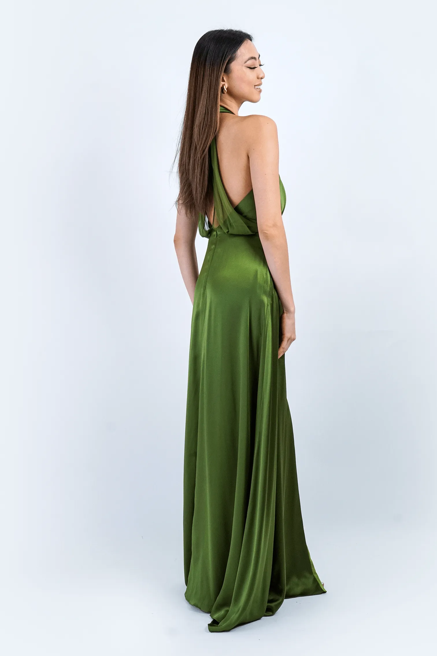 Olive Green Silk Kylie Gown