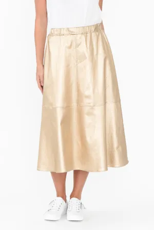 Oriel Gold Faux Leather Midi Skirt