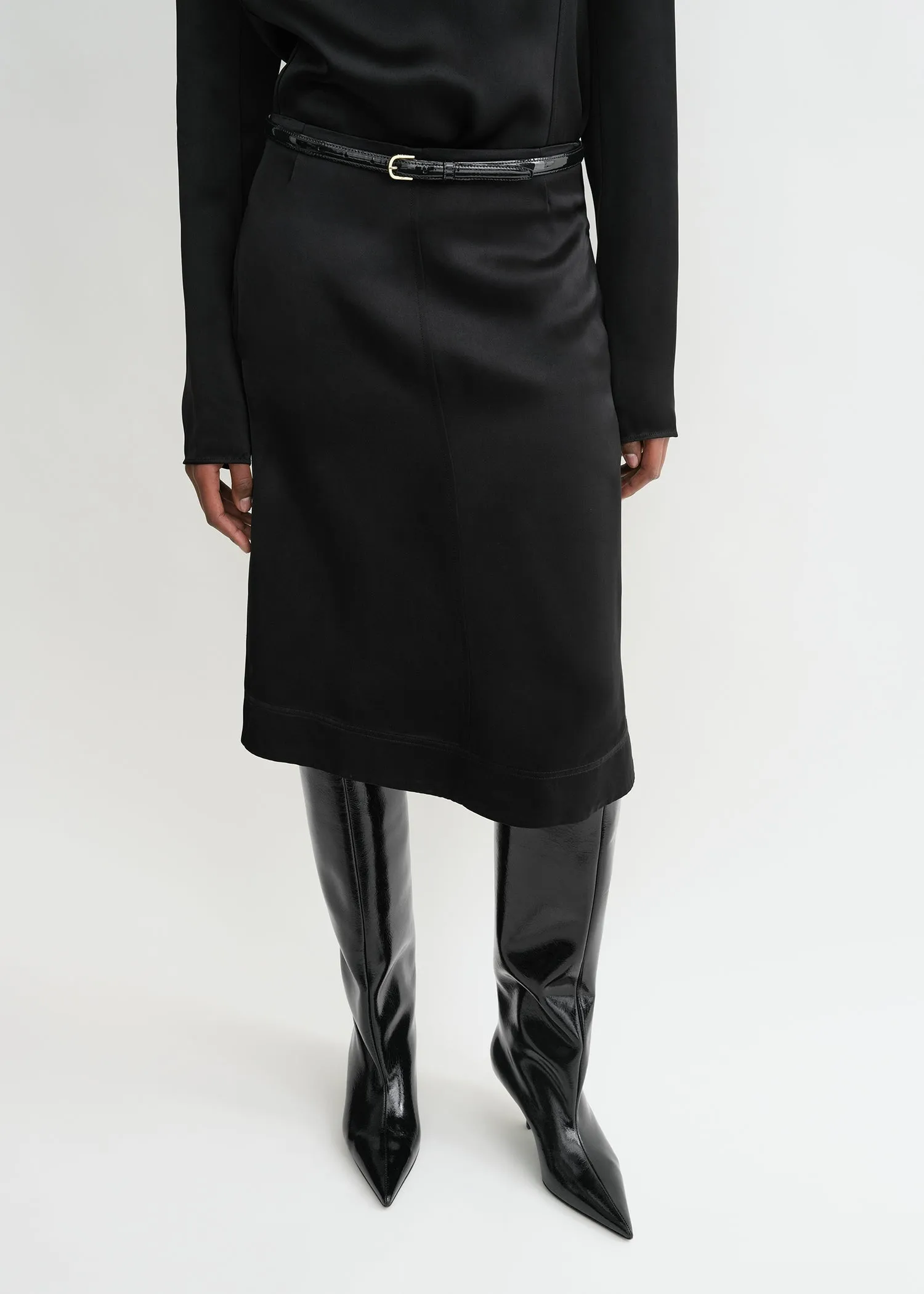 Paneled satin skirt black