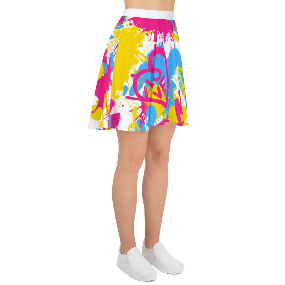 Pansexual Pride Graffiti Skater Skirt - White