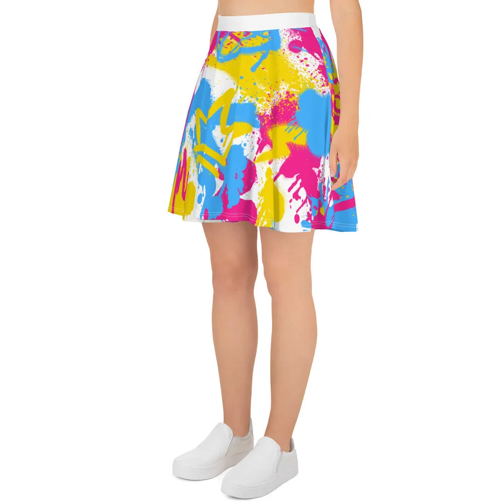 Pansexual Pride Graffiti Skater Skirt - White