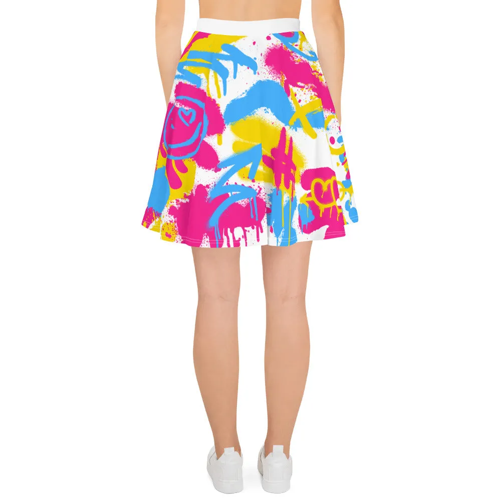 Pansexual Pride Graffiti Skater Skirt - White