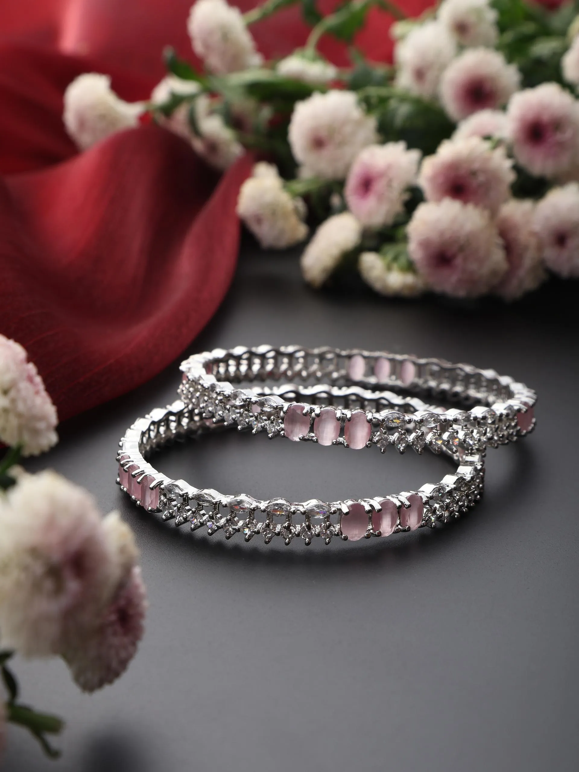 Pink American Diamond Pair of Bangles