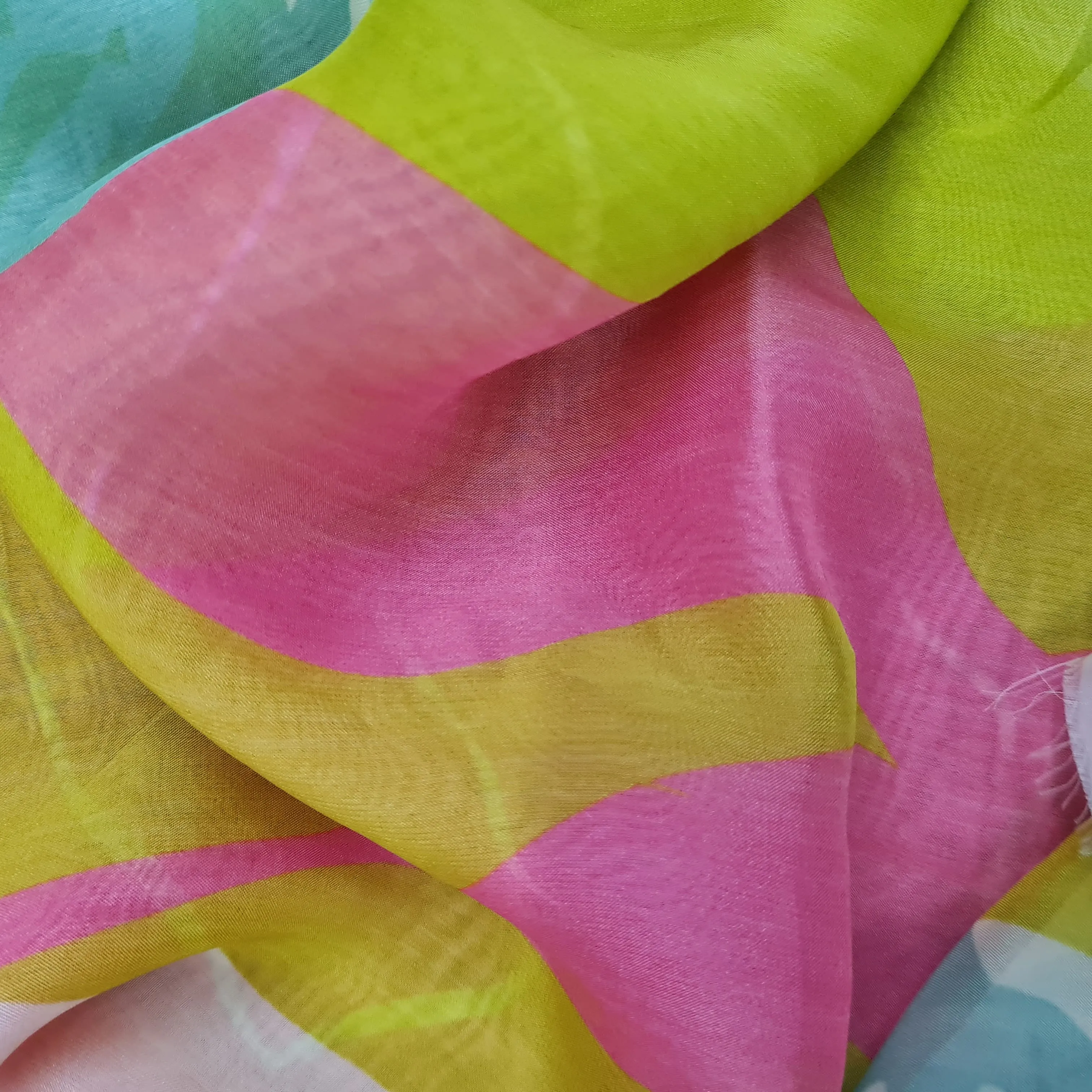 Premium Multicolour Tropical Print Organza  Fabric