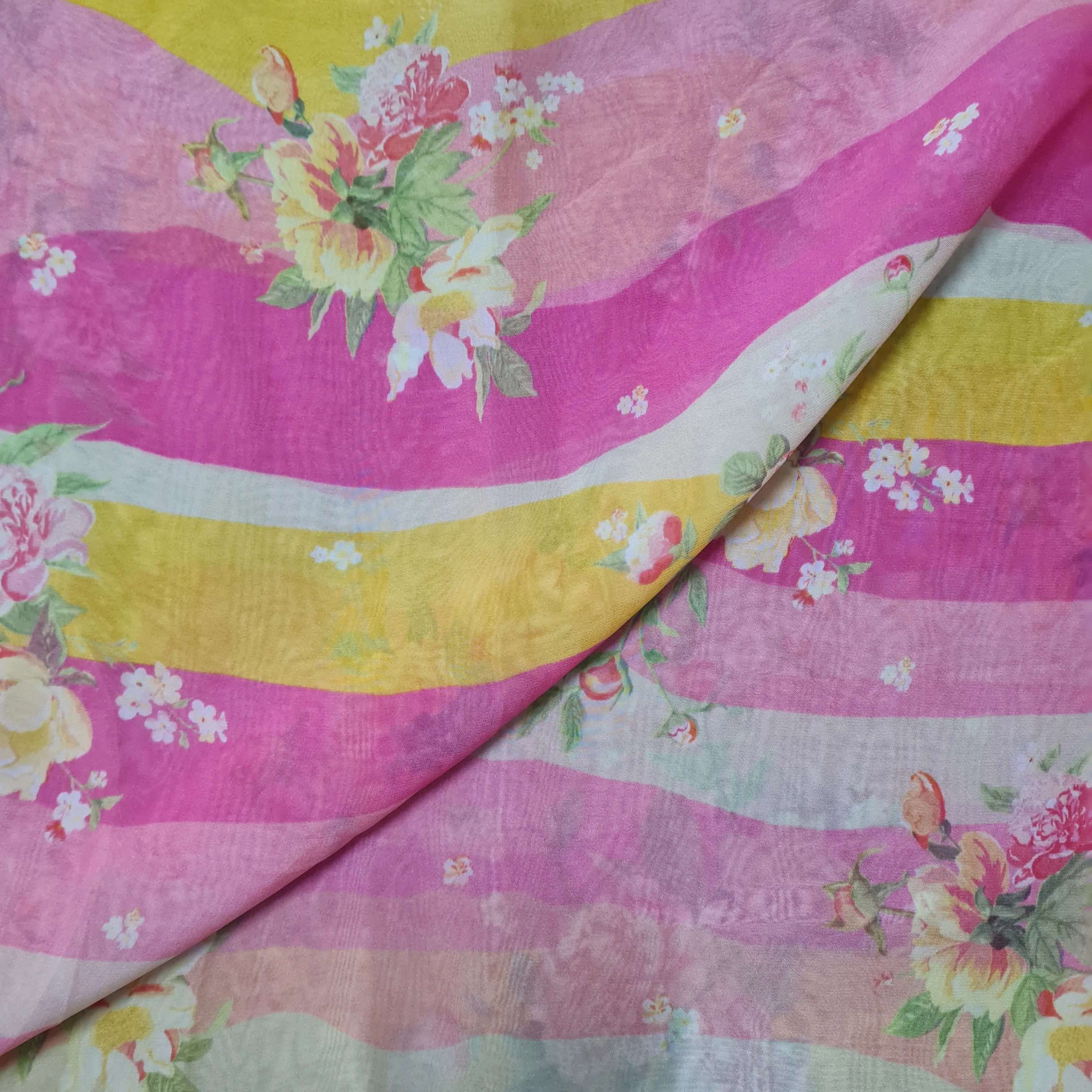 Premium Pink Stripes Print Organza Fabric