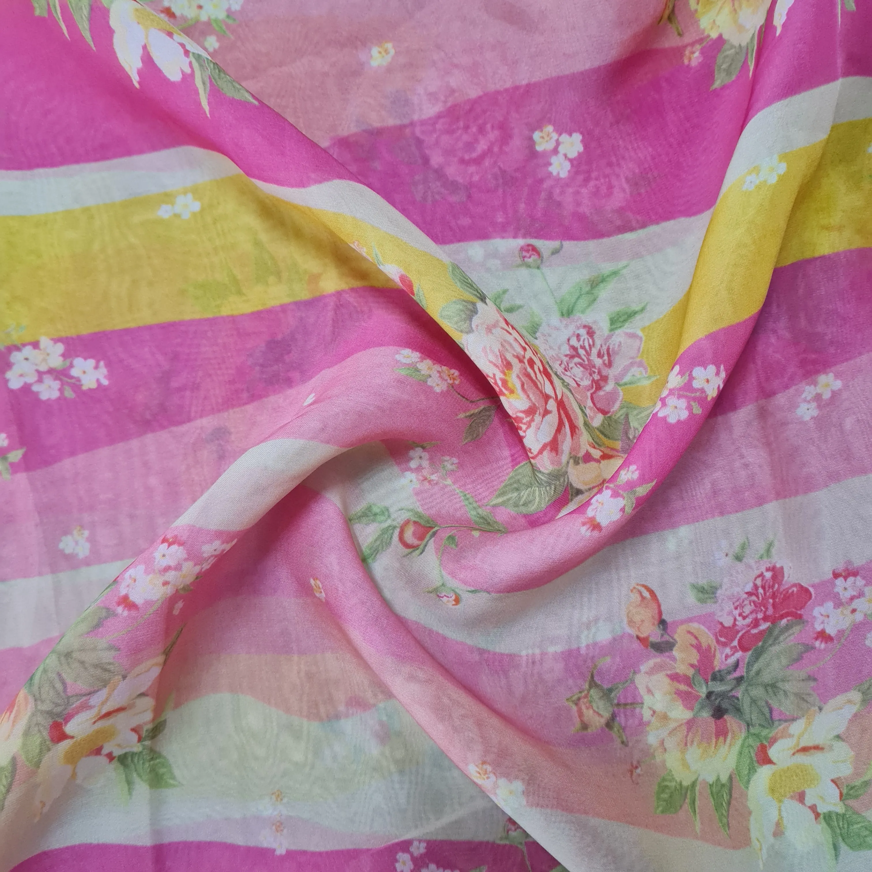 Premium Pink Stripes Print Organza Fabric