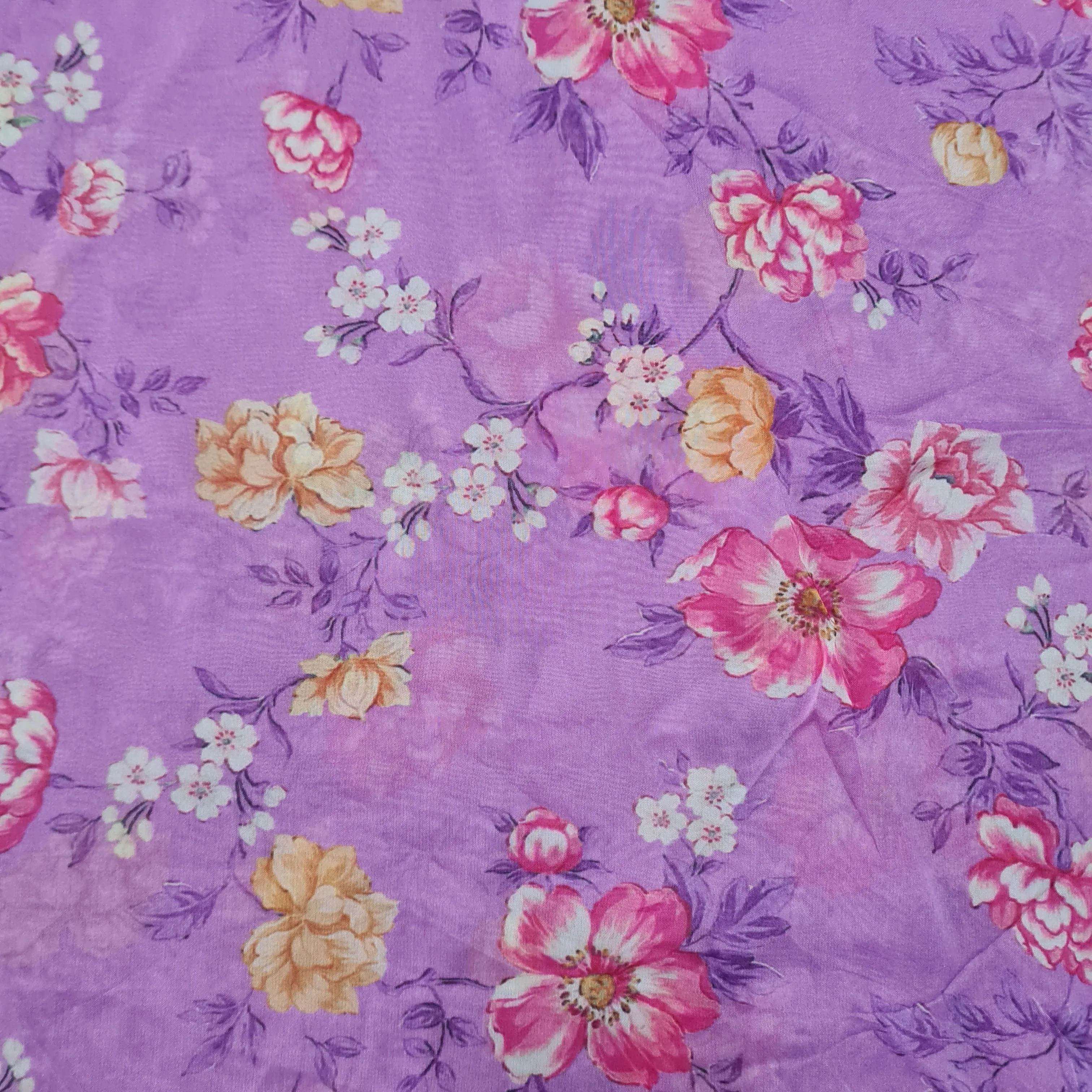 Premium Purple Floral Print Organza Fabric