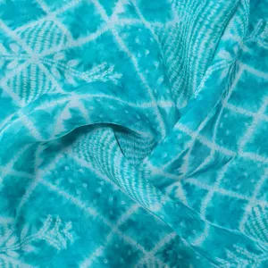 Premium Turquiose Blue Bandhani Prints Organza Fabric