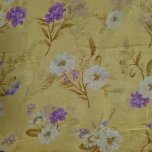 Premium Yellow Floral Print Organza Fabric