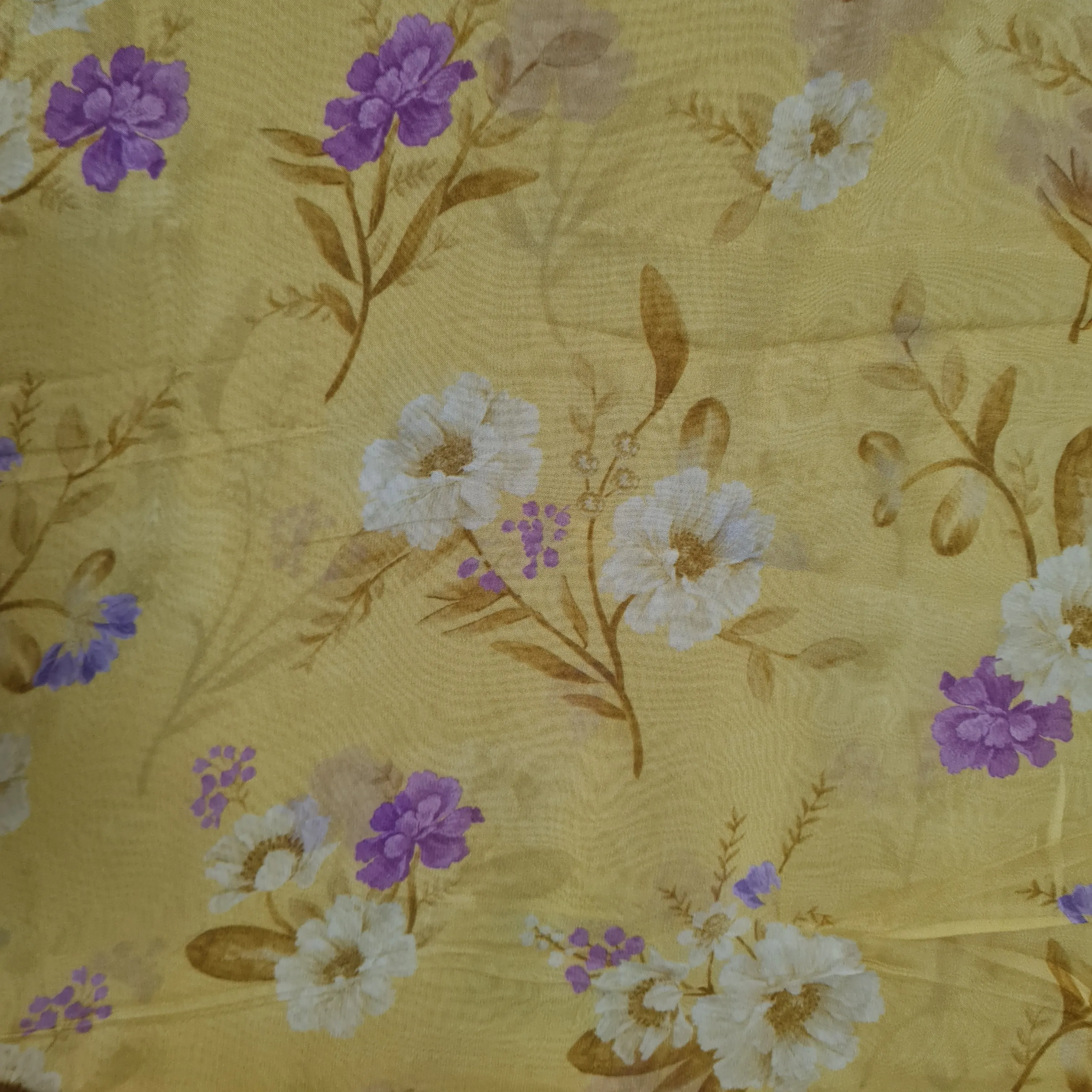 Premium Yellow Floral Print Organza Fabric