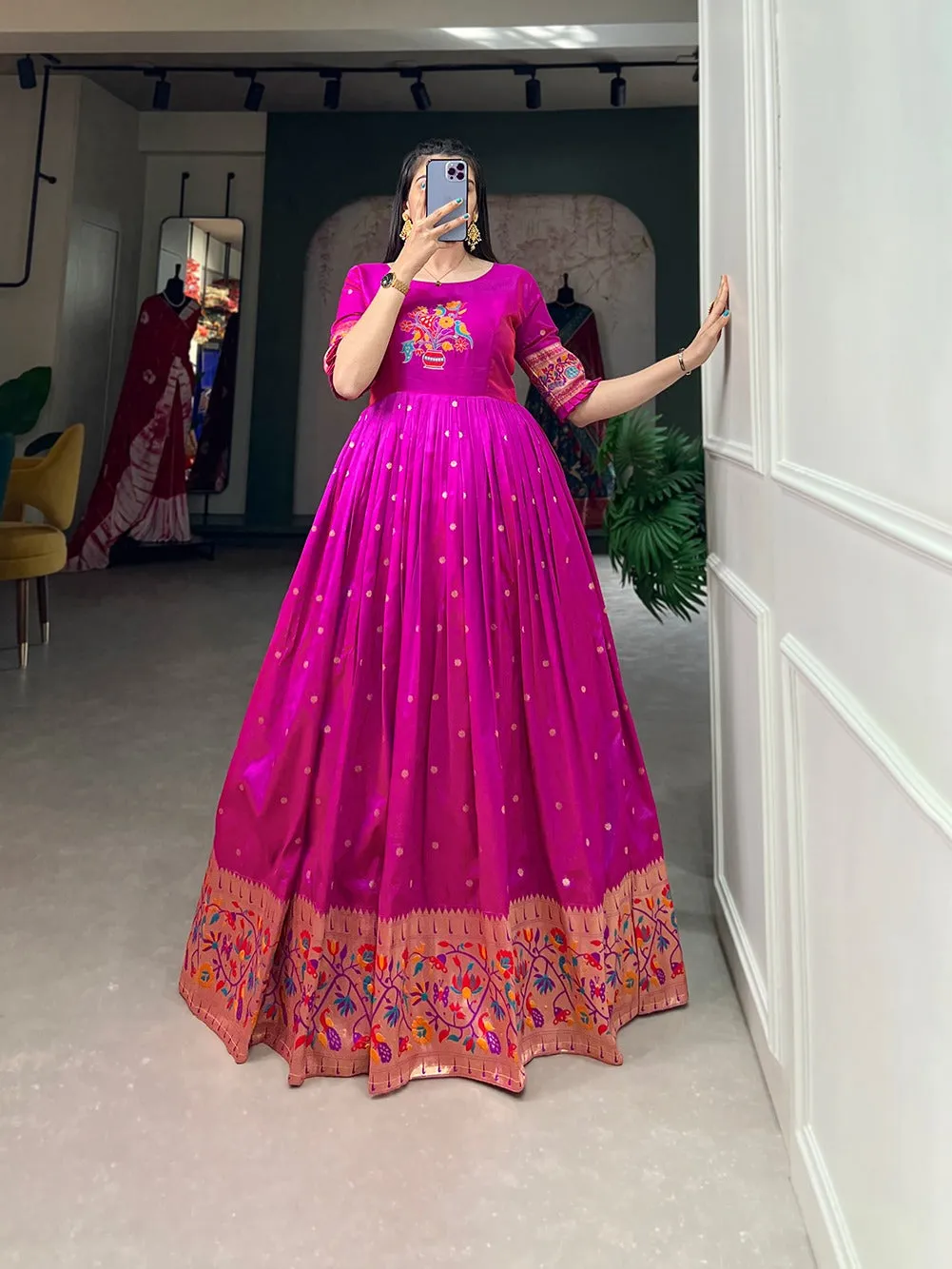 Purple Jacquard Silk Paithani Gown