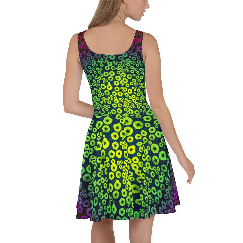 Rainbow Flowers Burst designer Skater Dress by John A. Conroy