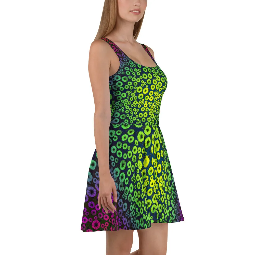 Rainbow Flowers Burst designer Skater Dress by John A. Conroy