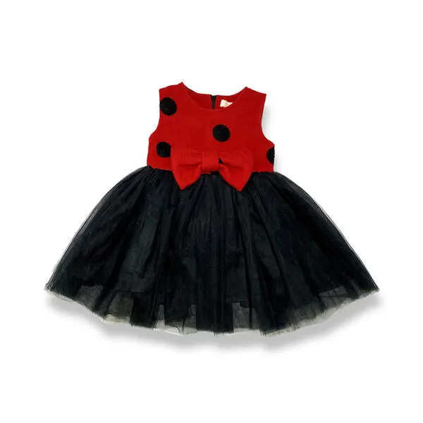 Red and Black Polka Dot Wooly Tulle Dress