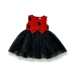 Red and Black Polka Dot Wooly Tulle Dress