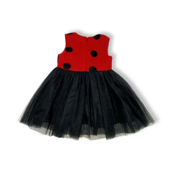 Red and Black Polka Dot Wooly Tulle Dress