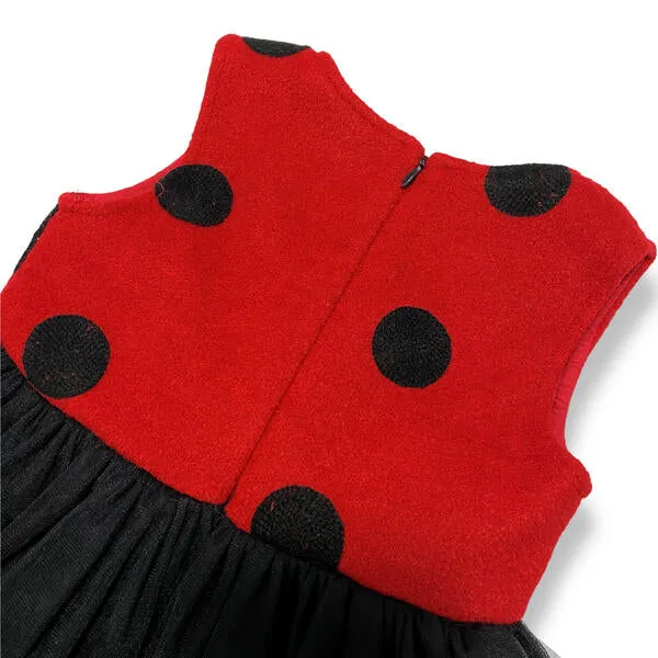 Red and Black Polka Dot Wooly Tulle Dress