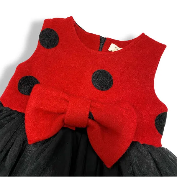 Red and Black Polka Dot Wooly Tulle Dress