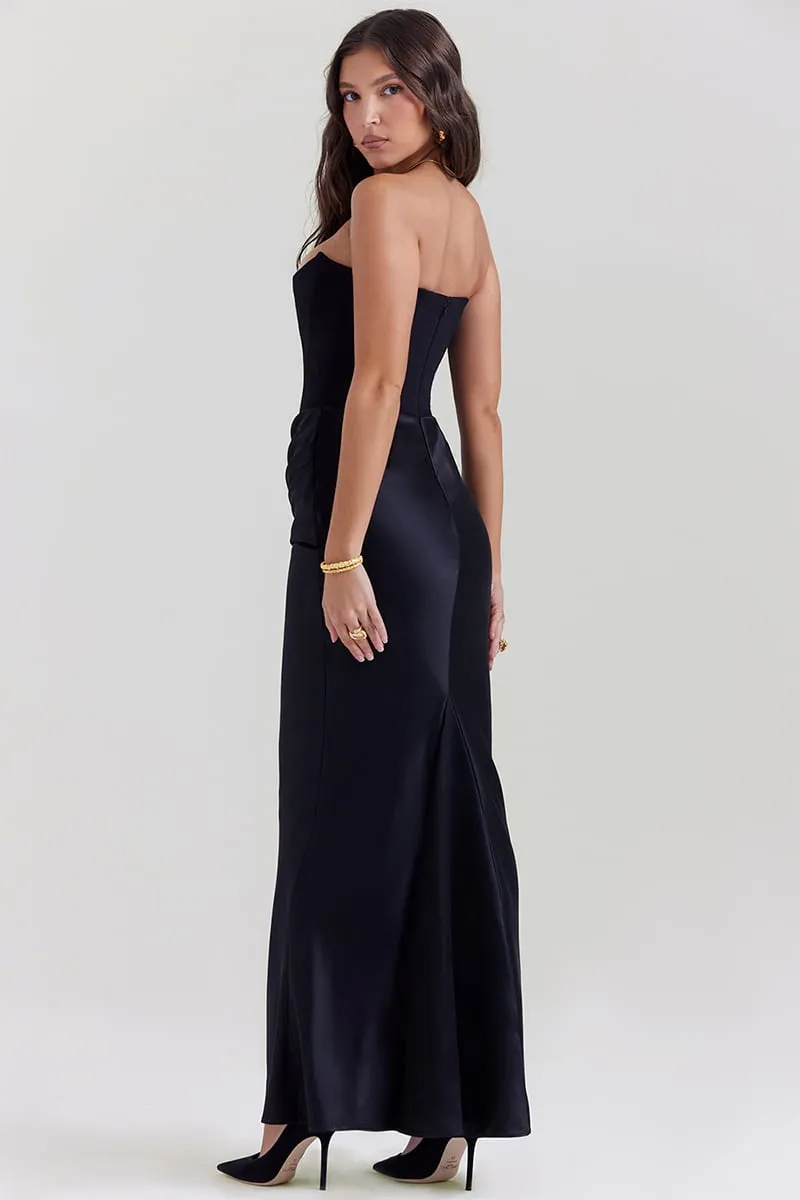 Reeta Black Strapless Corset Maxi Dress