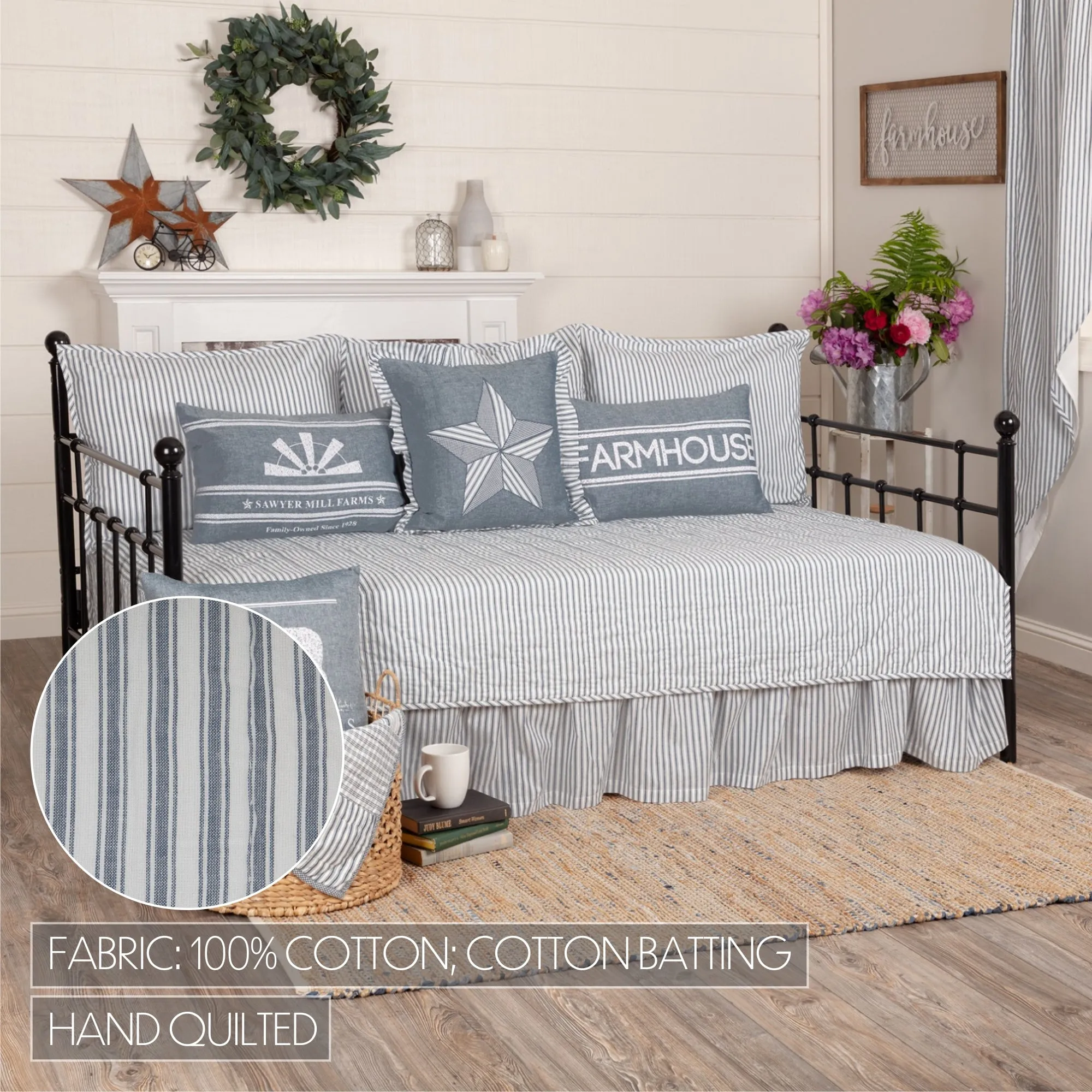 Sawyer Mill Ticking Stripe 5pc Daybed Quilt Set (1 Quilt, 1 Bed Skirt, 3 Standard Shams)