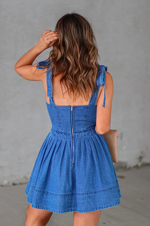 Season Of Fun Tied Up Denim Mini Dress - 2 Colors