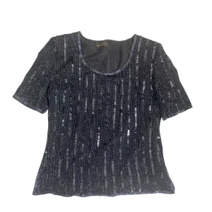 Short Sleeve Sequins Top Vintage Navy SIZE 14