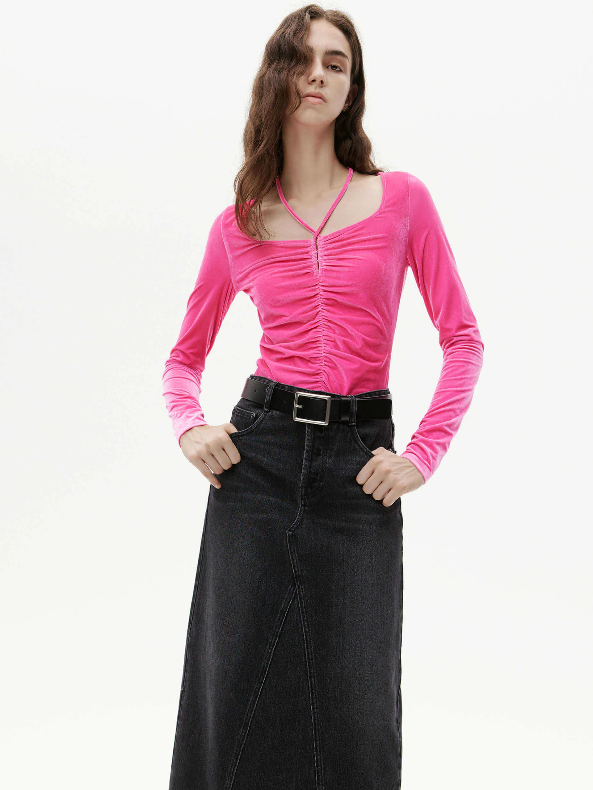 Square Collar Pleated Top