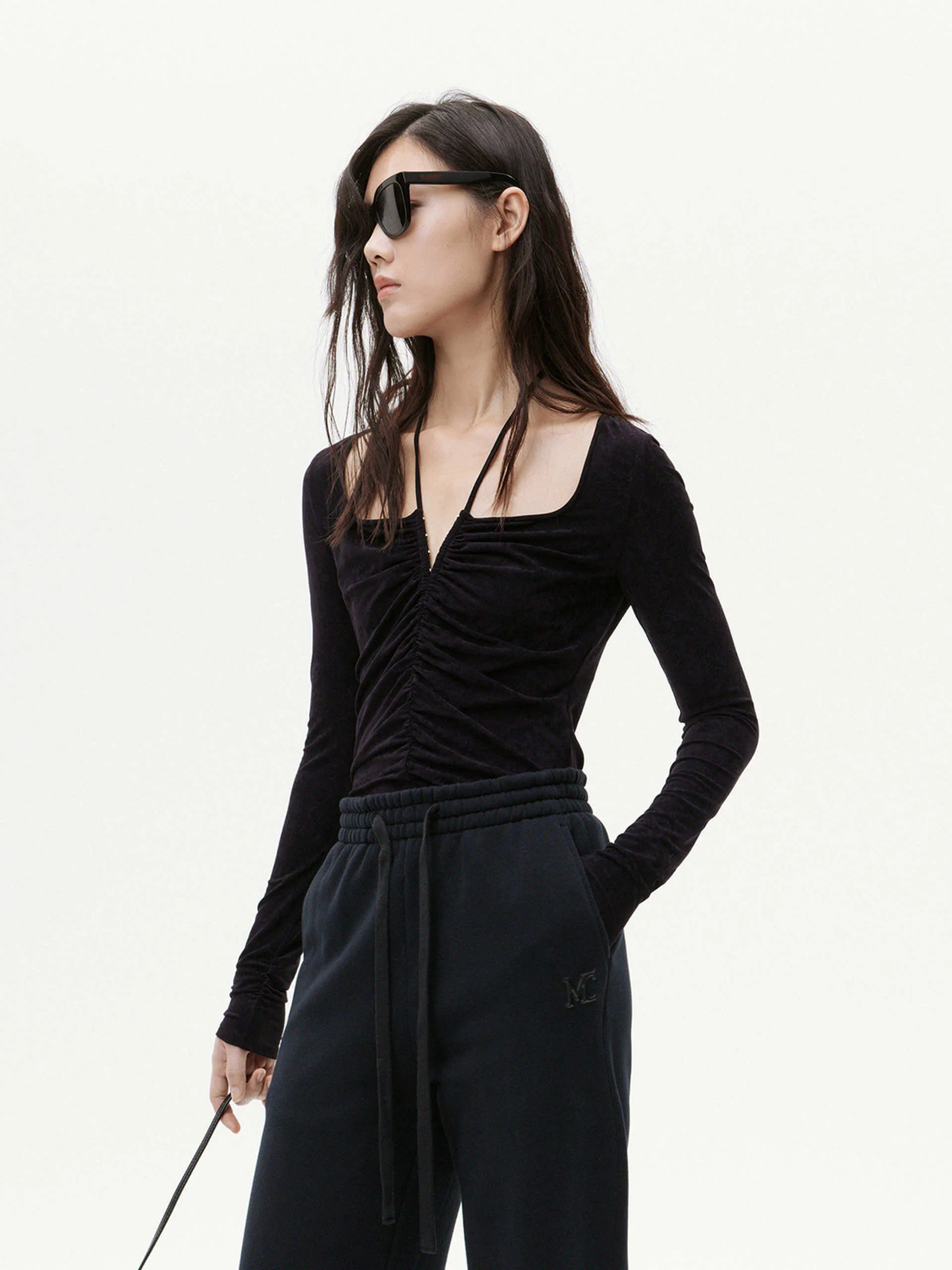 Square Collar Pleated Top