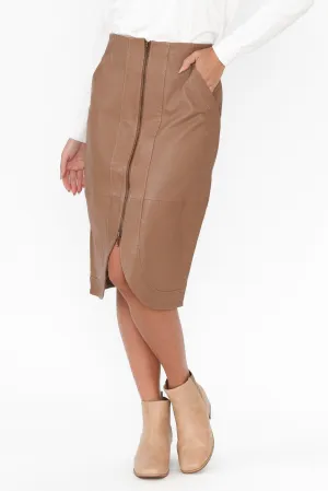 Stella Brown Leather Curved Hem Skirt