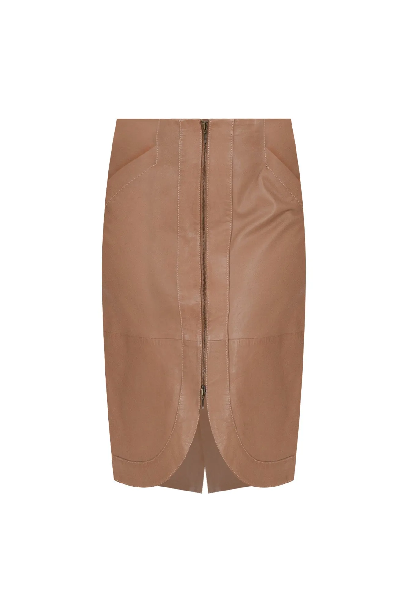 Stella Brown Leather Curved Hem Skirt