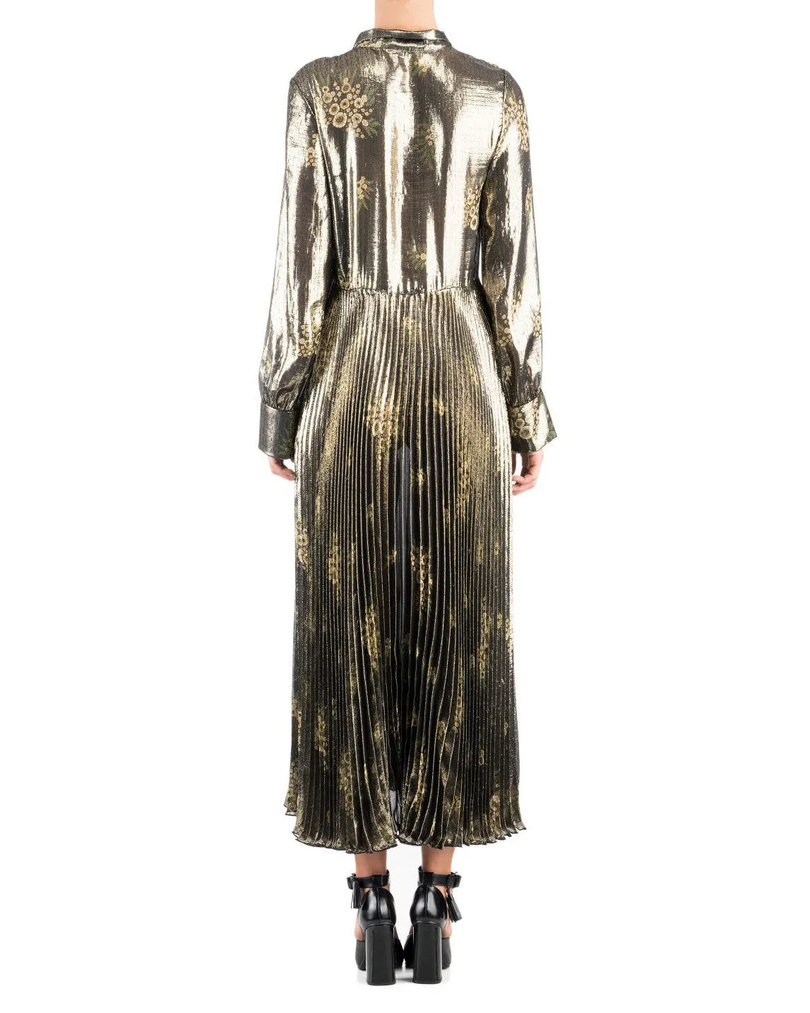 Suno Olive Metallic Long Sleeve Pleated Dress - FINAL SALE