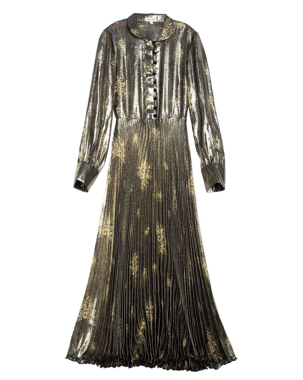 Suno Olive Metallic Long Sleeve Pleated Dress - FINAL SALE