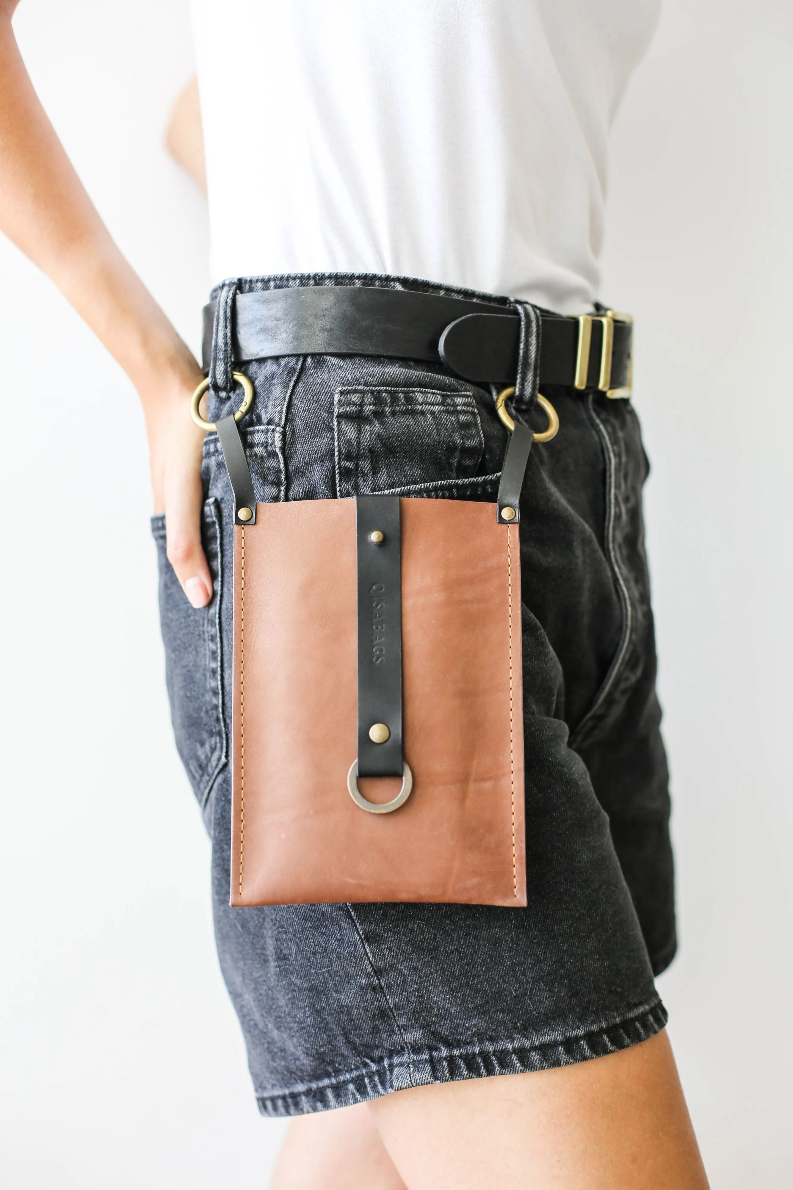 Taupe w/Black Leather Phone Bag