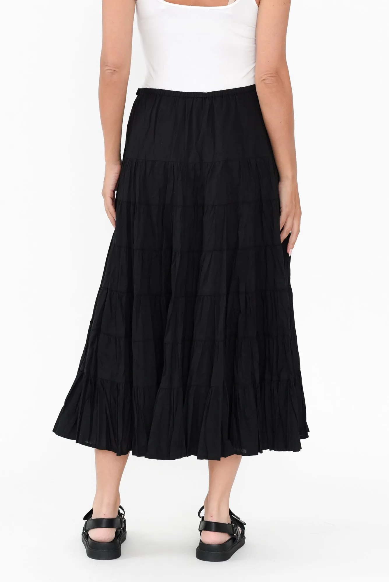 Taurus Black Cotton Tiered Skirt