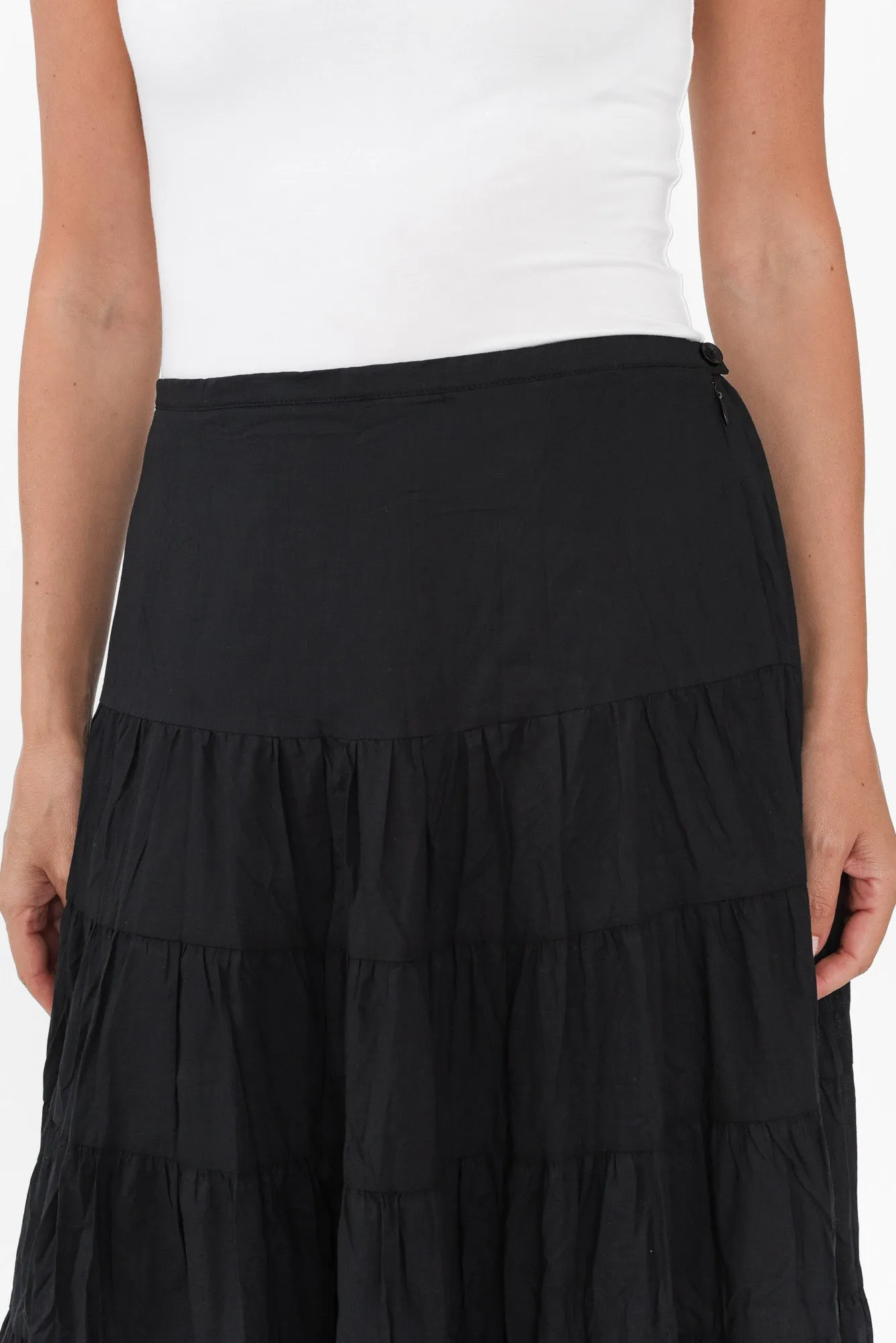 Taurus Black Cotton Tiered Skirt