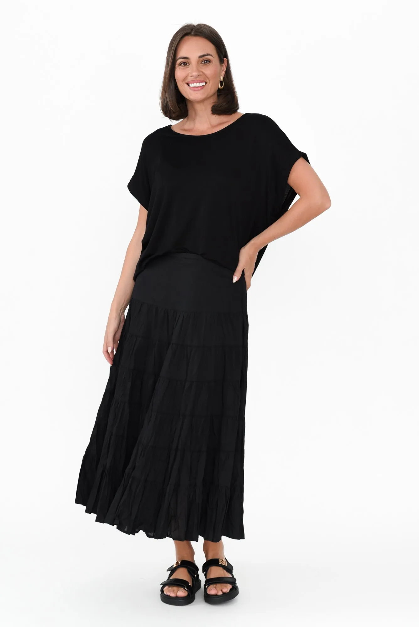 Taurus Black Cotton Tiered Skirt