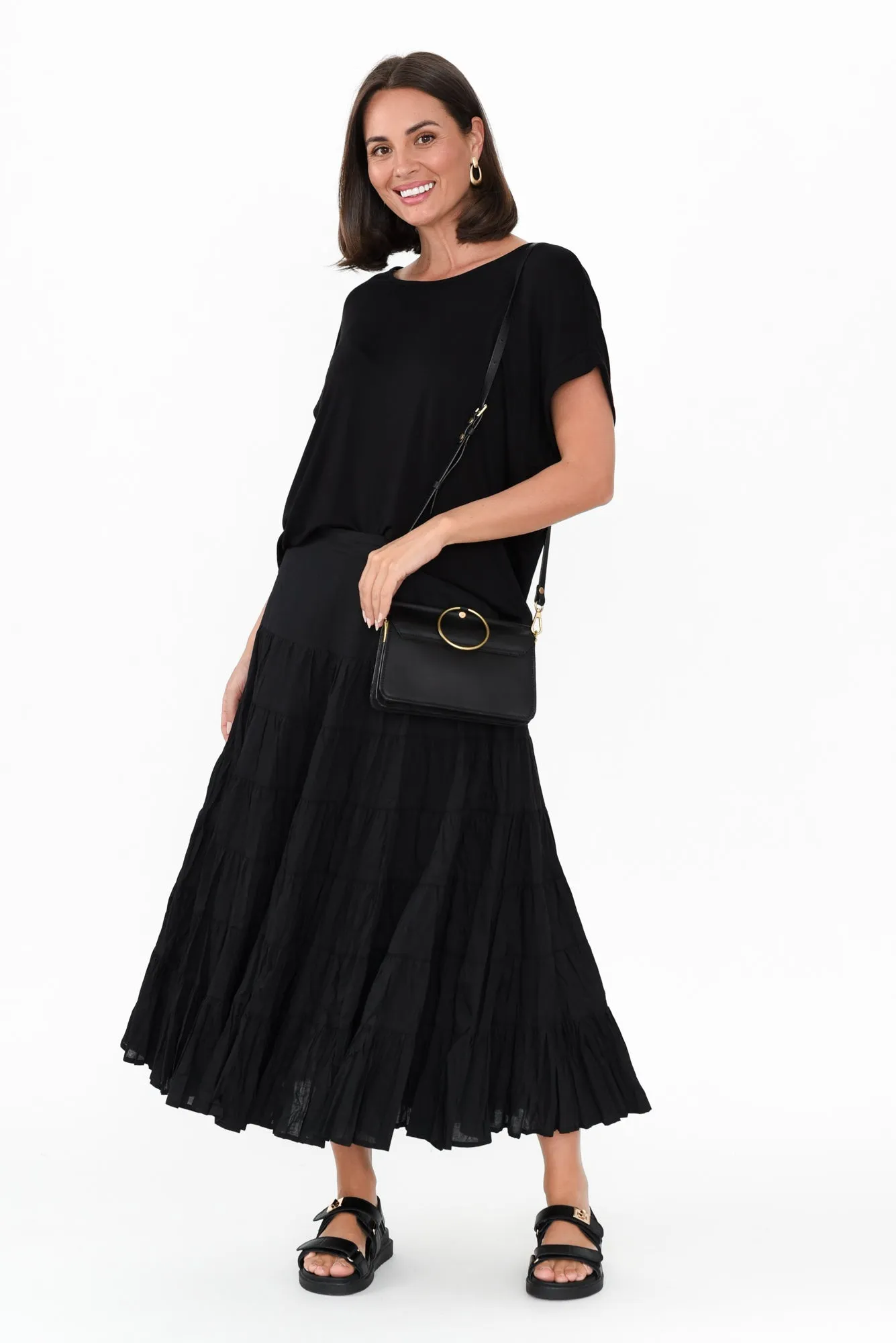 Taurus Black Cotton Tiered Skirt