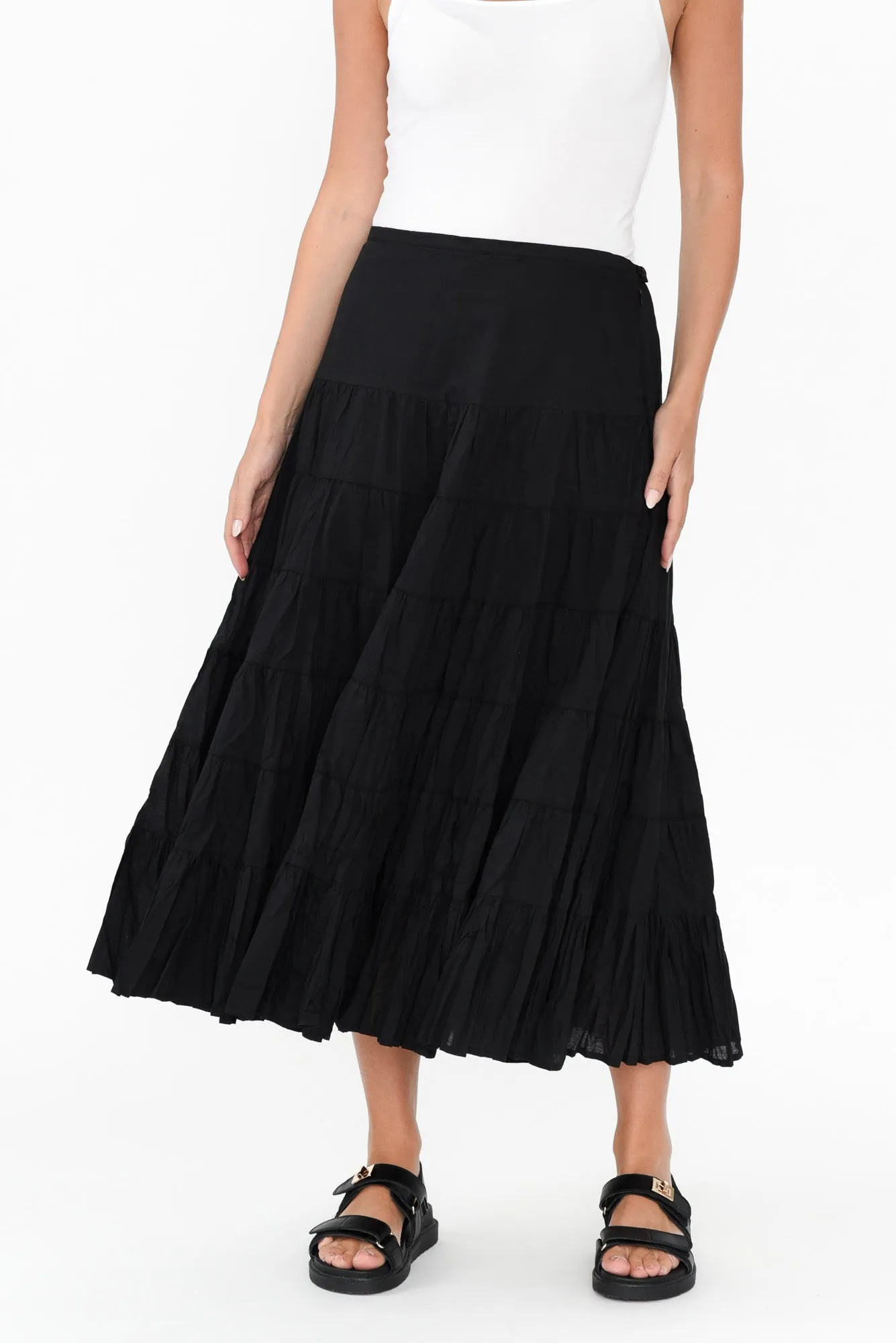 Taurus Black Cotton Tiered Skirt