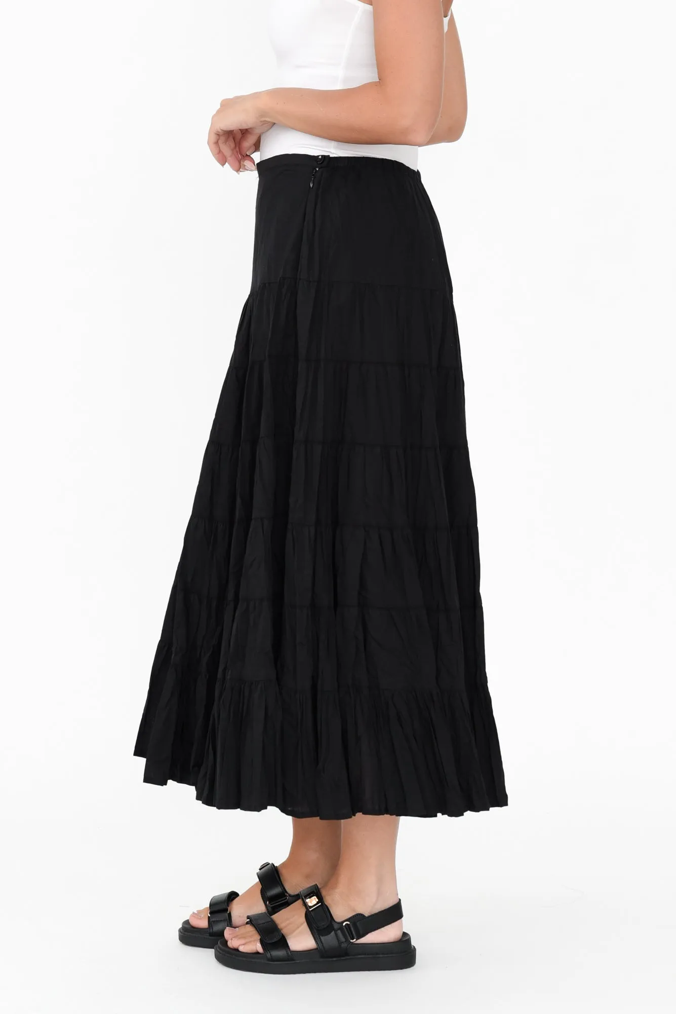 Taurus Black Cotton Tiered Skirt