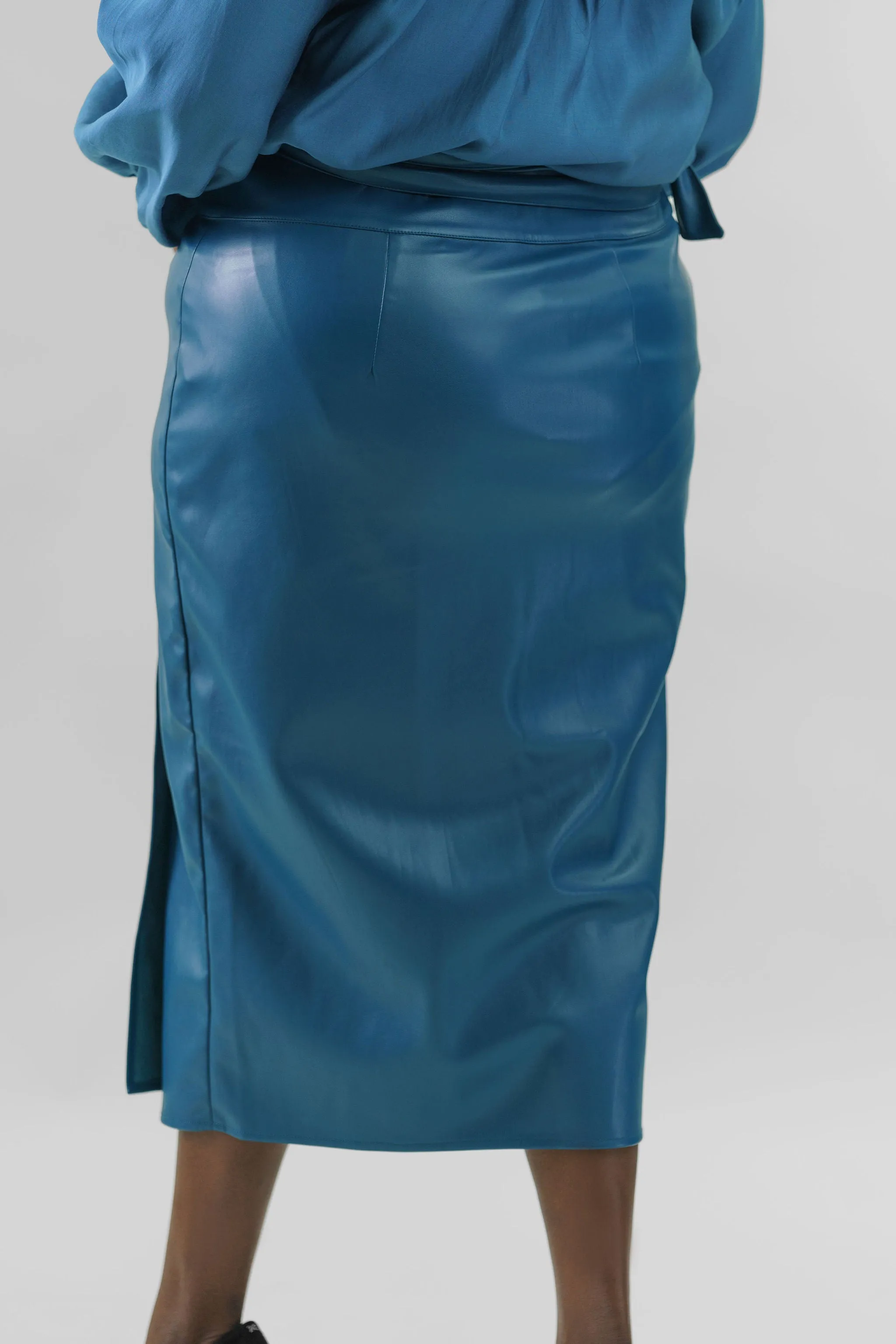 TEAL VEGAN LEATHER JASPRE SKIRT