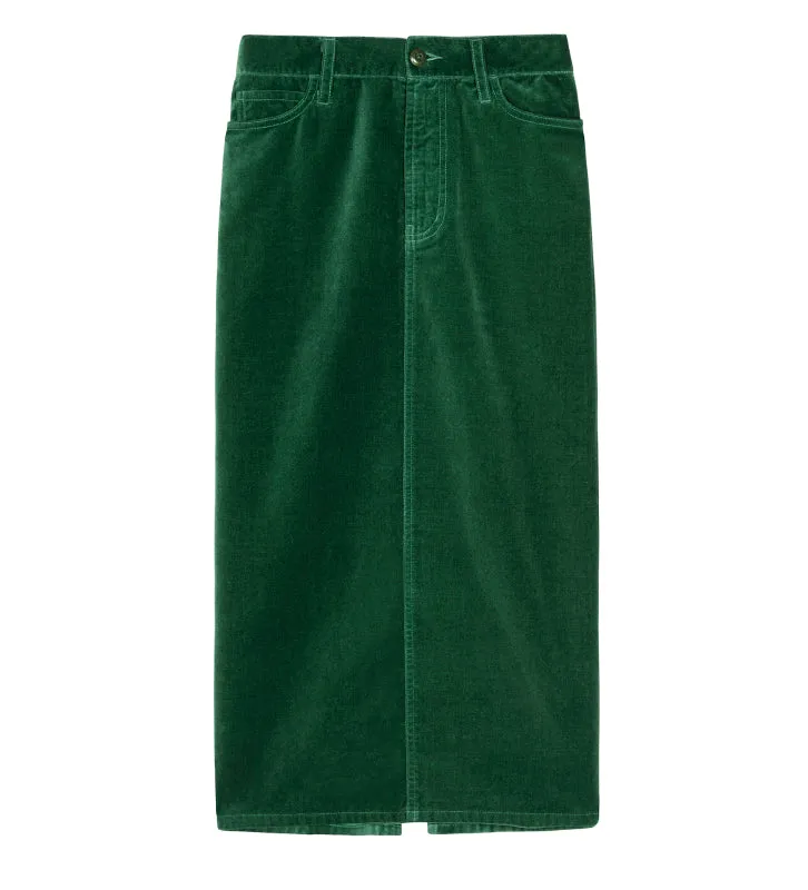 The Great - Velvet Column Skirt in Emerald