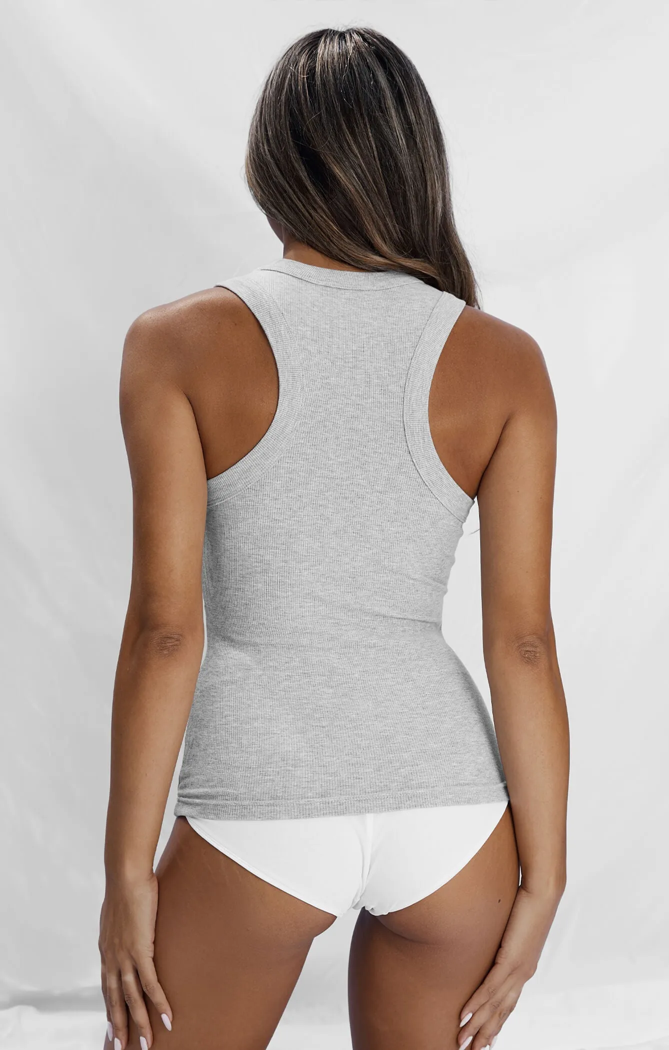 THE LUXE RIB HIGH NECK TANK - MID GREY