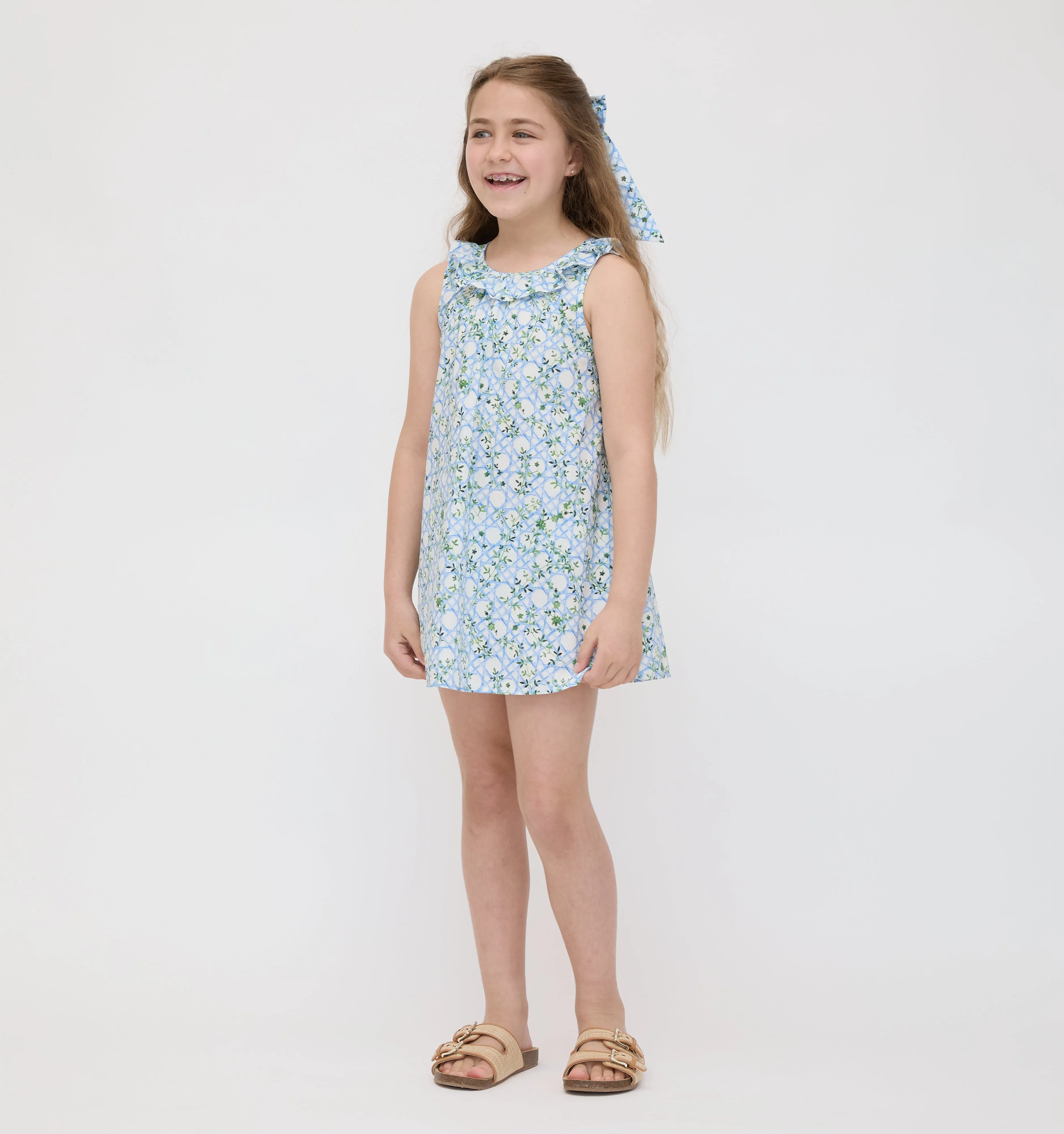 The Tiny Noelle Dress - Blue Basketweave Vine