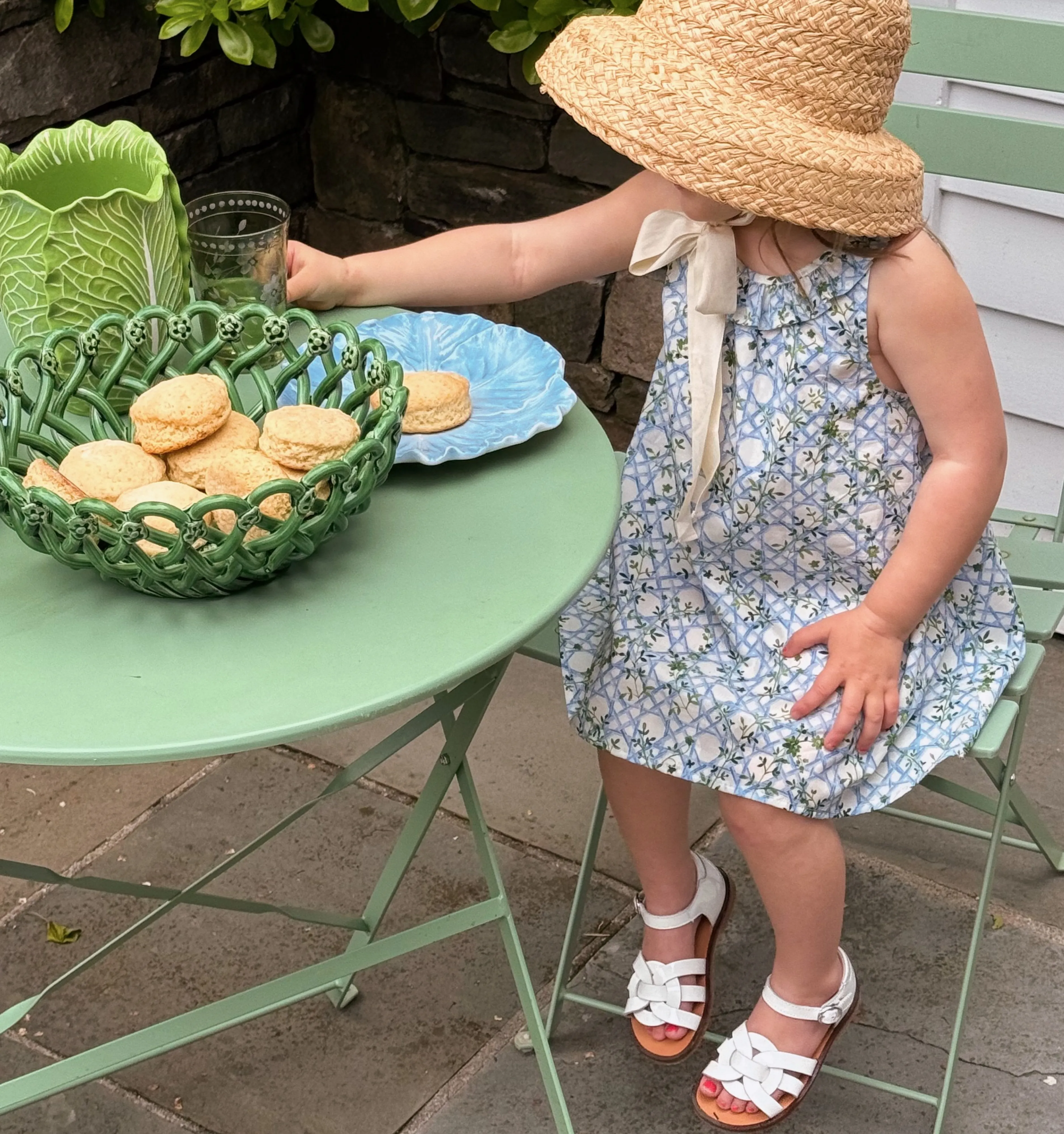 The Tiny Noelle Dress - Blue Basketweave Vine