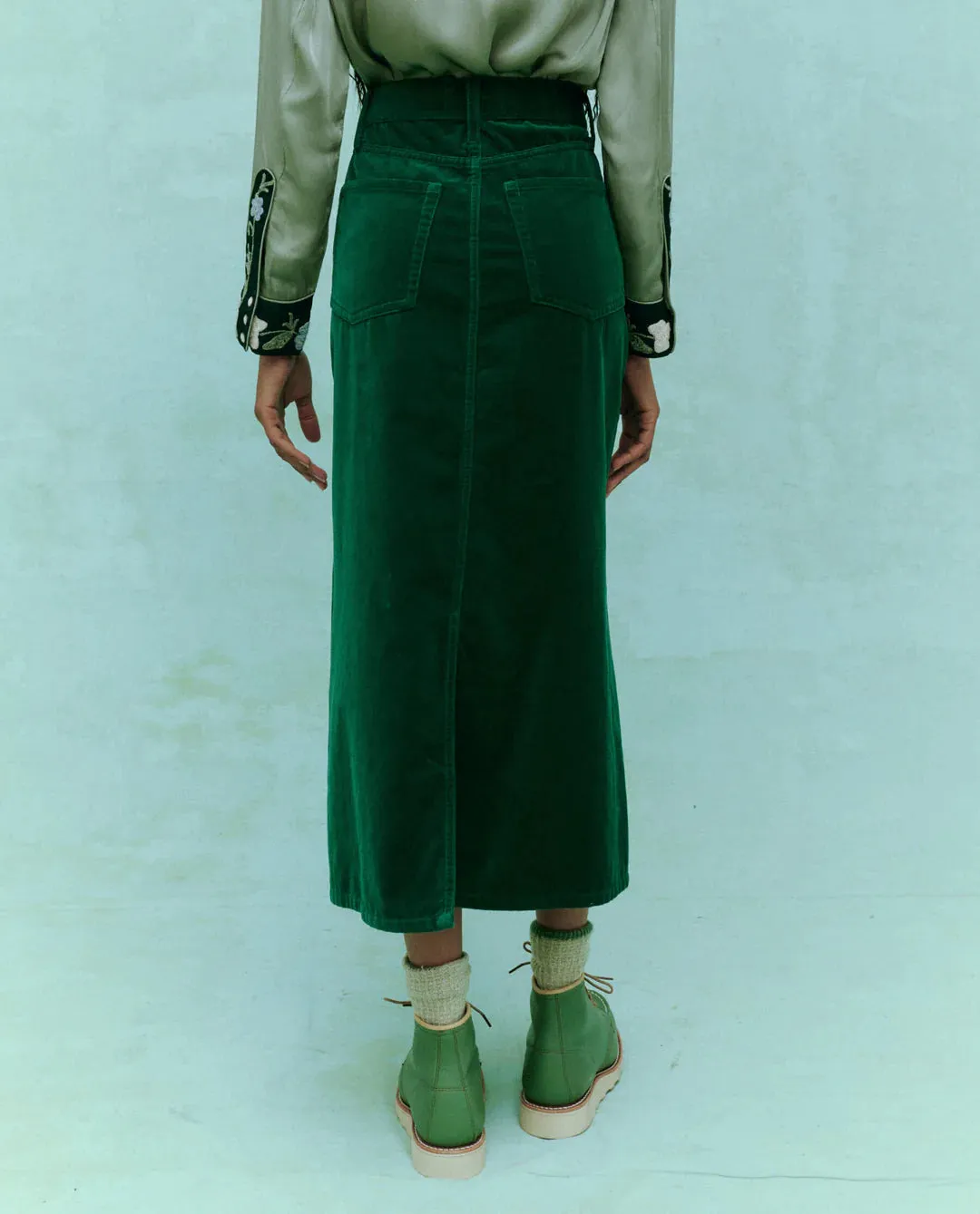 The Velvet Column Skirt- Emerald